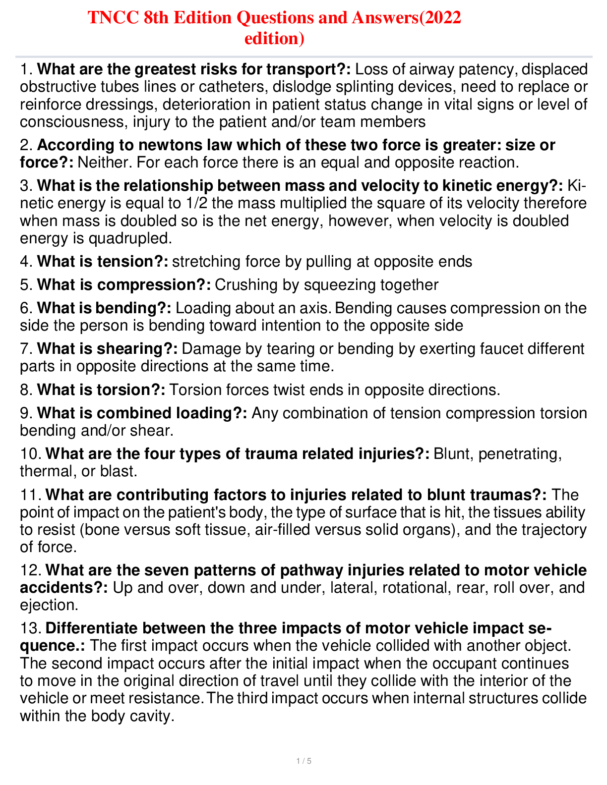 Preview image for TNCC 8th Edition Questions and Answers(2022 edition)